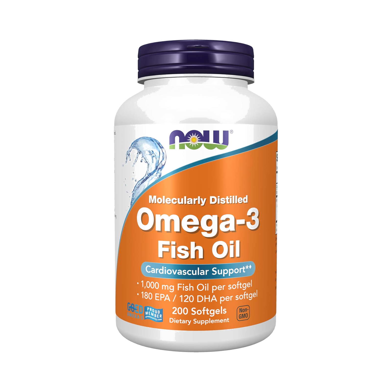 NOW Foods Supplements, Omega-3 180 EPA / 120 DHA, Molecularly Distilled, Cardiovascular Support*, 200 Softgels