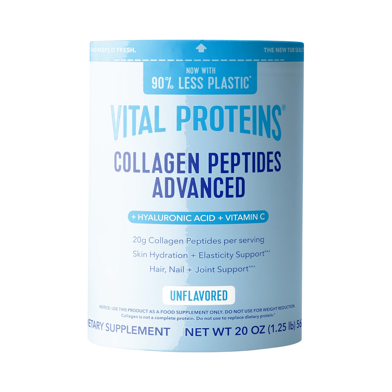 Vital Proteins Collagen Peptides Powder Advanced with Hyaluronic Acid & Vitamin C, 20oz Collagen Protein, Unflavored, 27 Servings