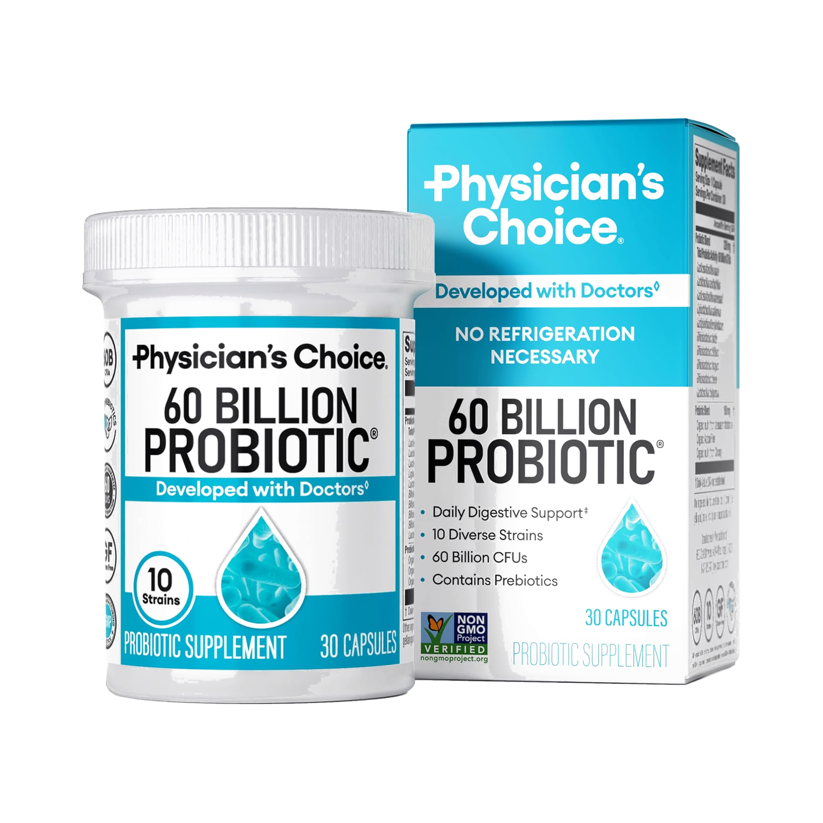 Physician's CHOICE Probiotics 60 Billion CFU - 10 Strains + Organic Prebiotics - Immune, Digestive & Gut Health - Supports Occasional Constipation, Diarrhea, Gas & Bloating - for Women & Men - 30ct