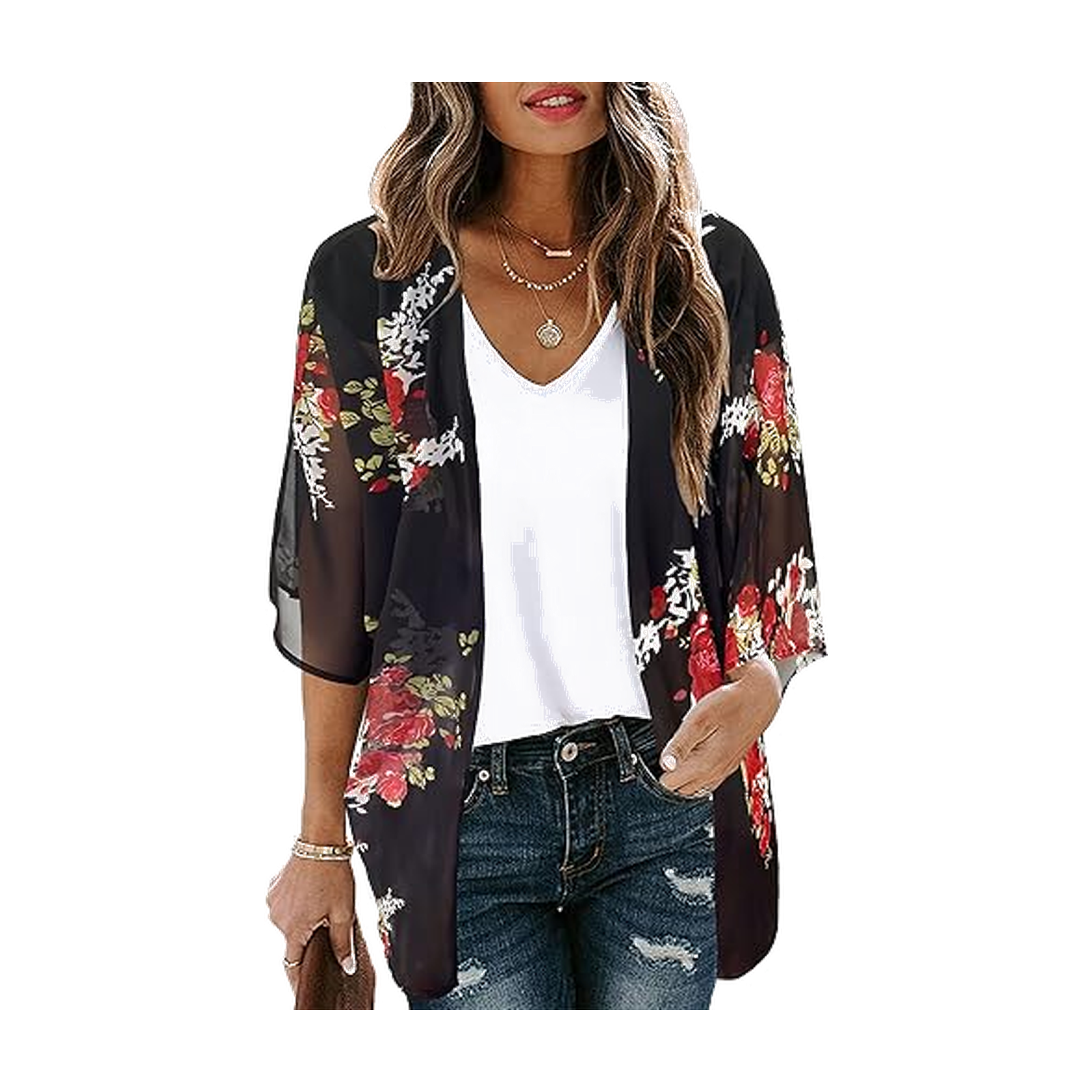 Women's Floral Print Puff Sleeve Kimono Cardigan Loose Cover Up Casual Blouse Tops 2026