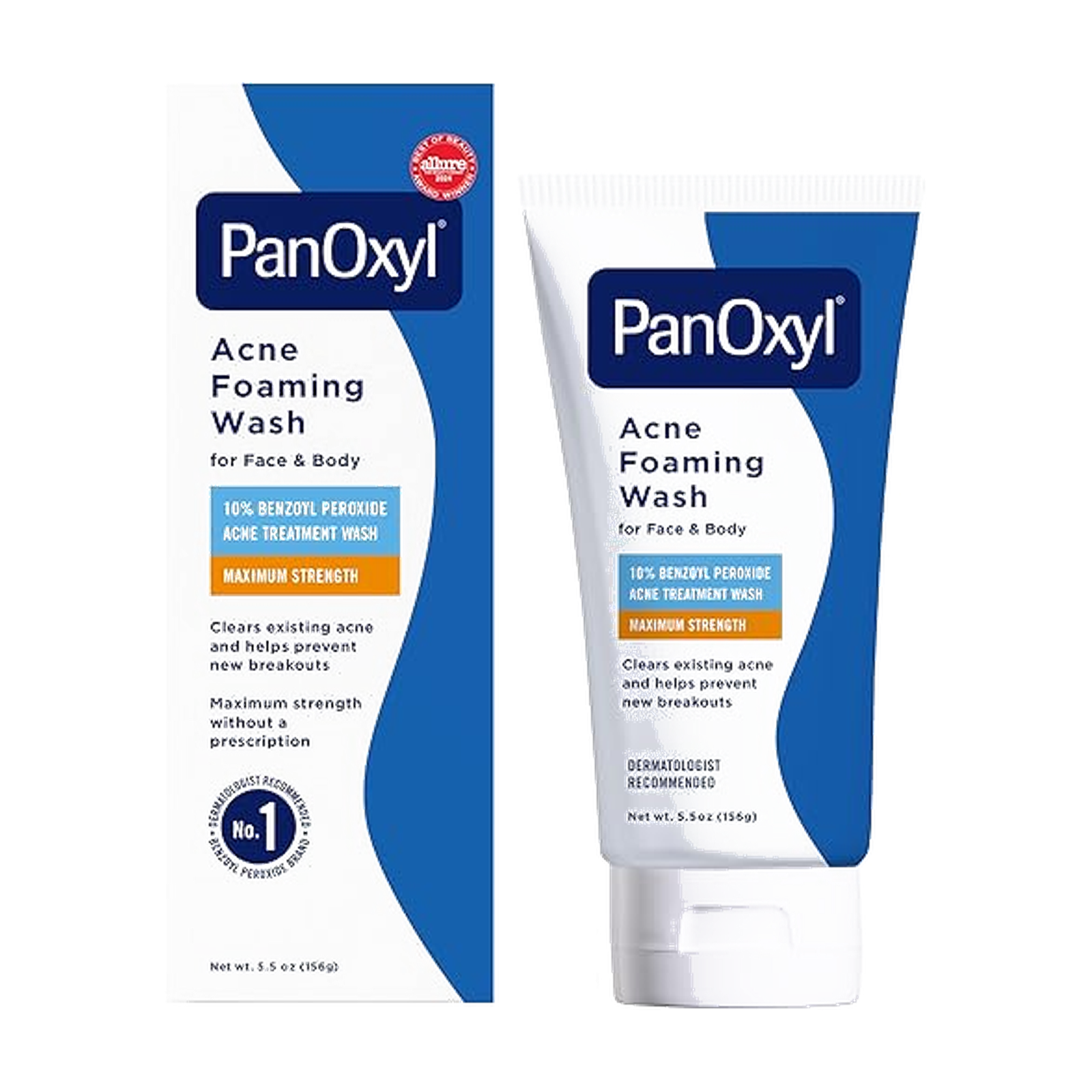 PanOxyl 10% Benzoyl Peroxide Acne Foaming Wash, Maximum Strength, Daily Acne-Fighting Face and Body Cleanser, Face Wash to Clear, Treat and Prevent Acne Pimples and Stubborn Breakouts, 5.5 Oz Tube