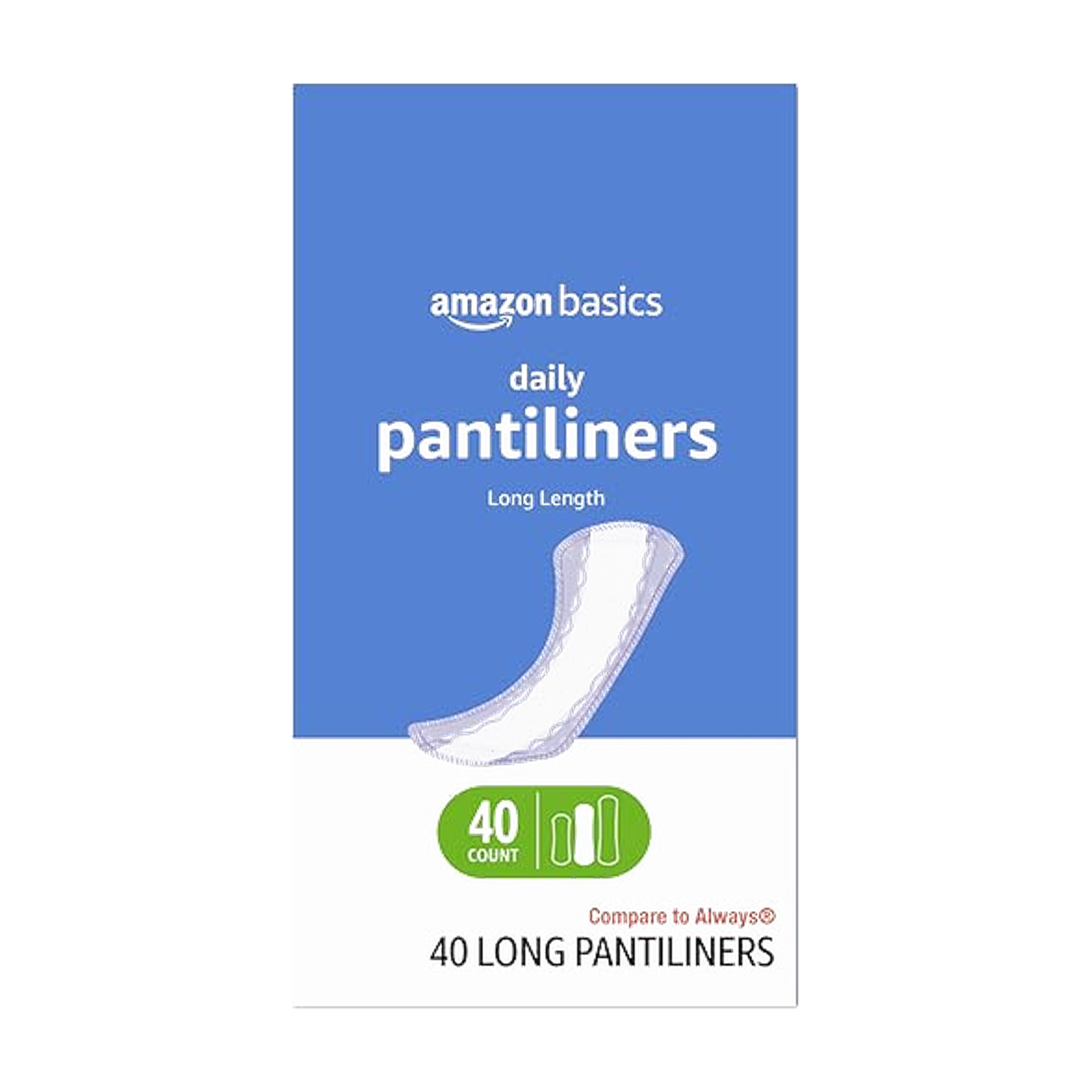 Amazon Basics Daily Pantiliner, Long Length, Feminine Pads for Women, Unscented, Leakage Protection, 40 Count (Previously…