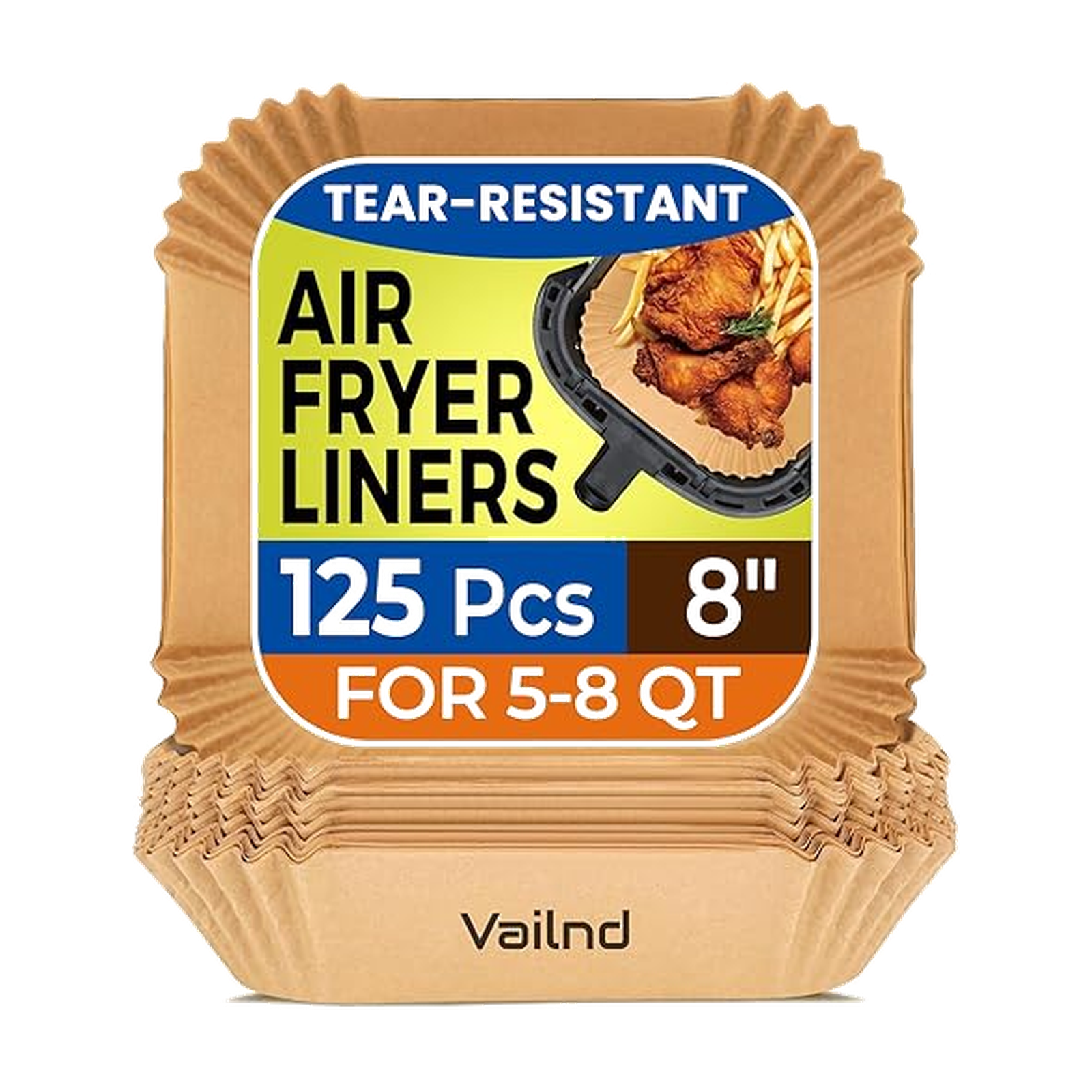 Air Fryer Paper Liners, 125Pcs Parchment Paper, Air Fryer Liners Disposable for Microwave, Non-Stick Air Fryer Liner Square Free of Bleach (8IN)
