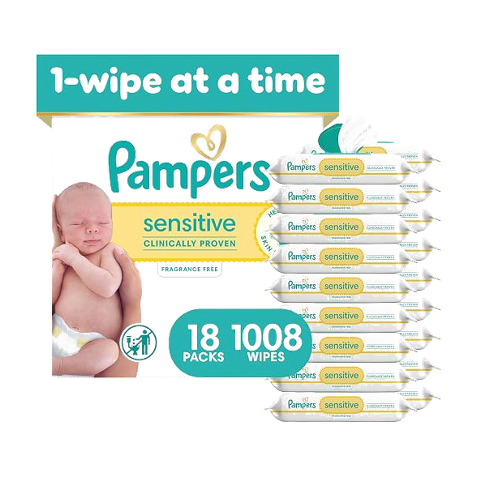 Pampers Sensitive Baby Wipes, Clinically Proven, Fragrance Free, Unscented, Water Based, Hypoallergenic, Multi-Use,…