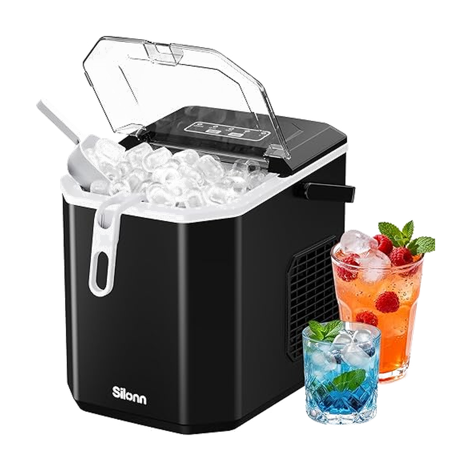 Silonn Ice Maker Countertop, Portable Ice Machine with Carry Handle, Self-Cleaning Ice Makers with Basket and Scoop, 9 Cubes in 6 Mins, 26 lbs per Day, Ideal…