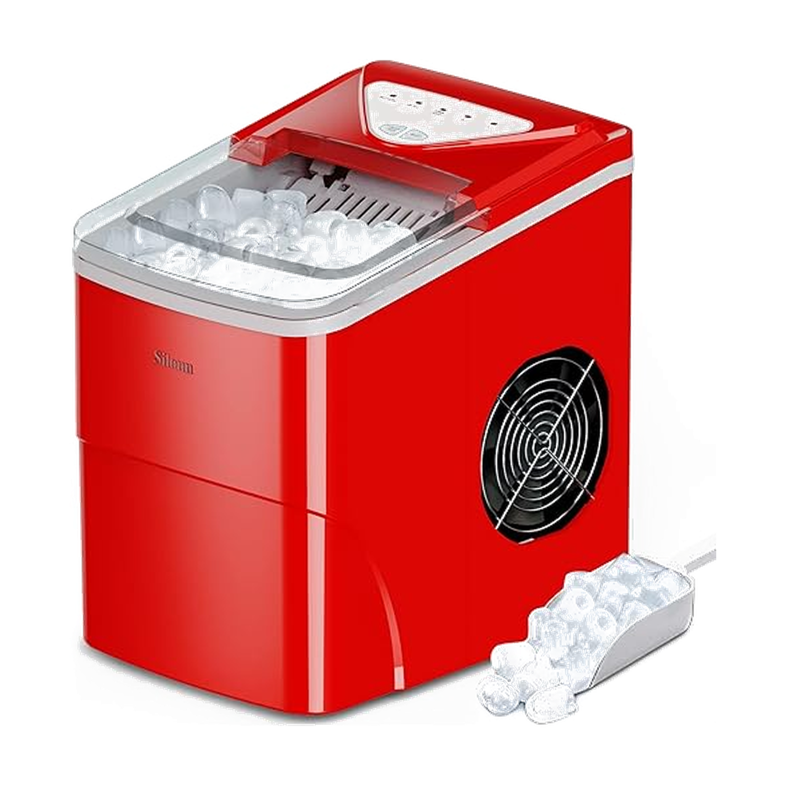 Silonn Ice Makers Countertop, Self-Cleaning Ice Machine 9 Cubes Ready in 6 Mins, 2 Sizes of Bullet Ice for Home Kitchen Office Bar Party, Red