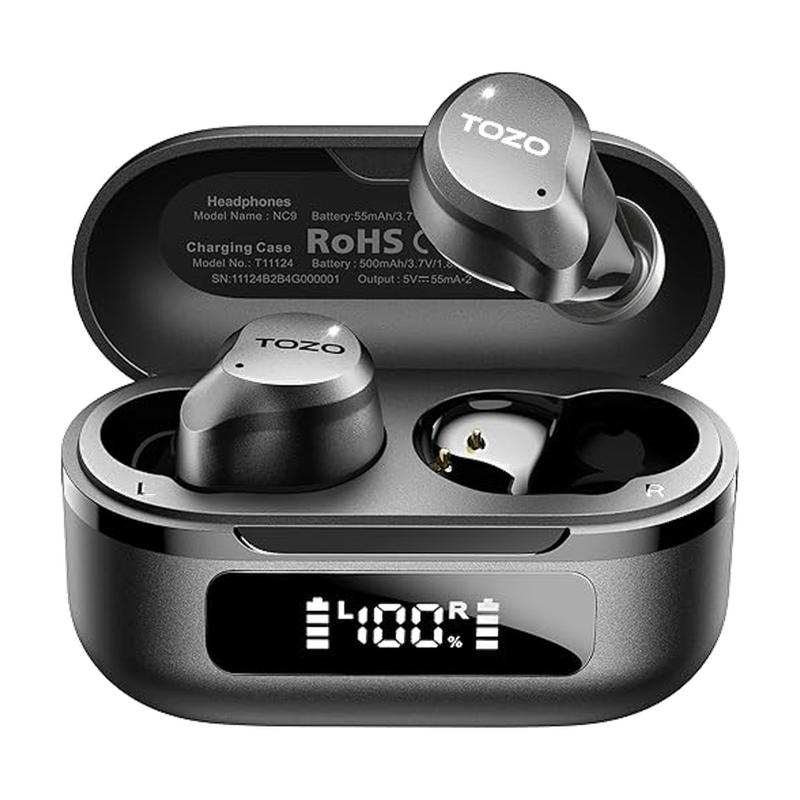 TOZO NC9 Hybrid Active Noise Cancelling Wireless Earbuds, 6 Mics ENC Clear Call, IPX8 Waterproof, in Ear Bluetooth 5.3 Headphones Stereo Bass Ear Buds 60H Playtime with LED Display 32 EQs via APP
