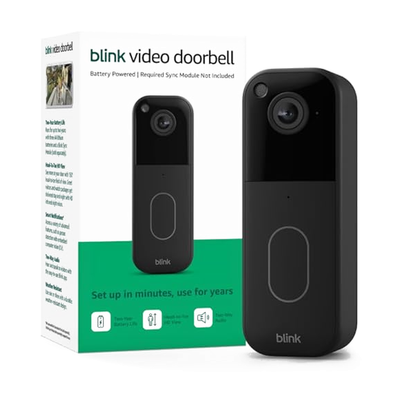 Blink Video Doorbell (newest model) – Head-to-toe HD view, two-year battery life, and simple setup. Required Sync Module not included – Add-On (Black)