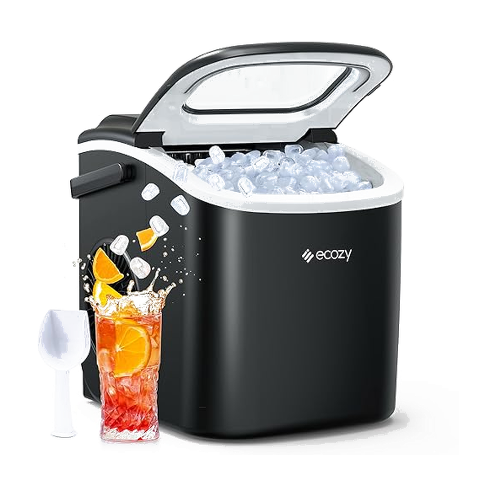 ecozy Ice Makers Countertop, Portable Ice Machine with Carry Handle, 26lbs in 24Hrs, 9 Ice Cubes Ready in 6 Mins, Auto…