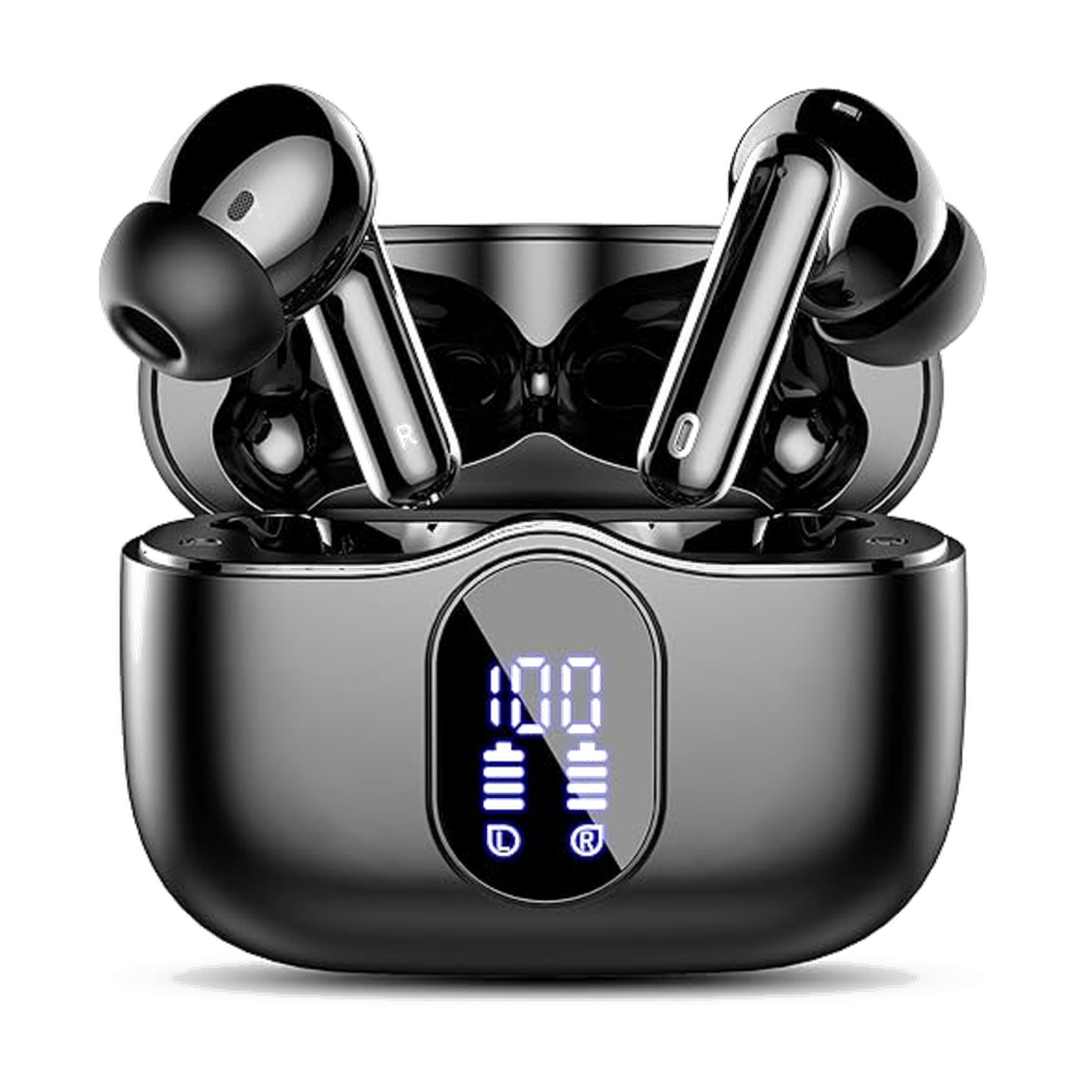 Wireless Earbuds, Bluetooth 5.4 Headphones Bass Stereo, Ear Buds with Noise Cancelling Mic, LED Display in Ear Earphones Clear Calls, IP7 Waterproof Bluetooth Earbuds for Phones/Sports/Laptop, Black
