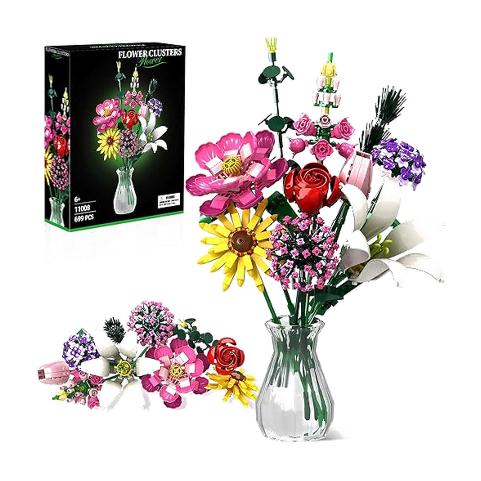 Flower Building Kit, 699 PCS Eternal Flower Bouquet with Peony, Rose, Sunflower, Lily & More, DIY Floral Arrangement Set for Home Decor, Gift for…