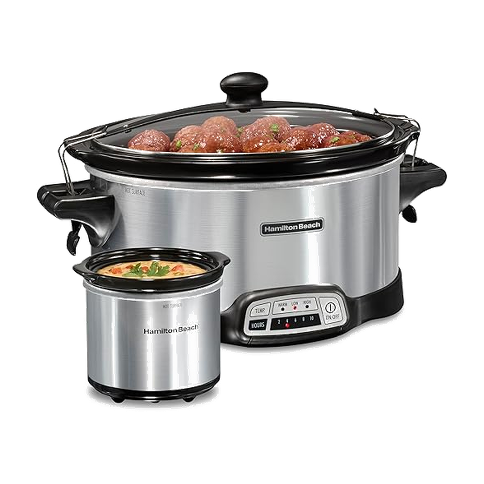 Hamilton Beach Programmable Stay or Go® Slow Cooker, 7 Quart Capacity, Includes 20 oz. Party Dipper Food Warmer, Silver,…