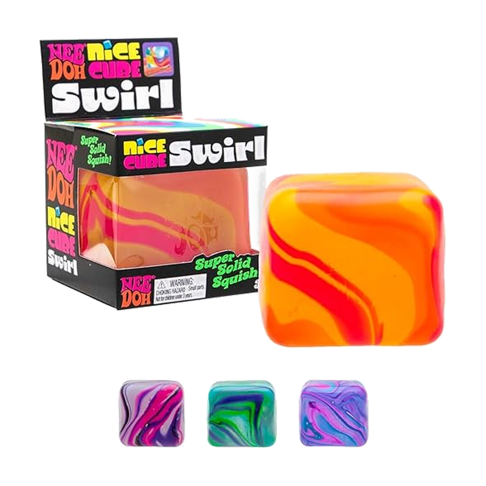 Schylling NeeDoh Nice Cube Swirl - Sensory Toy with a Super Solid Squish - Unique, Swirling Color Blend - Ages 3 and Up - Color May Vary - 2 Pack