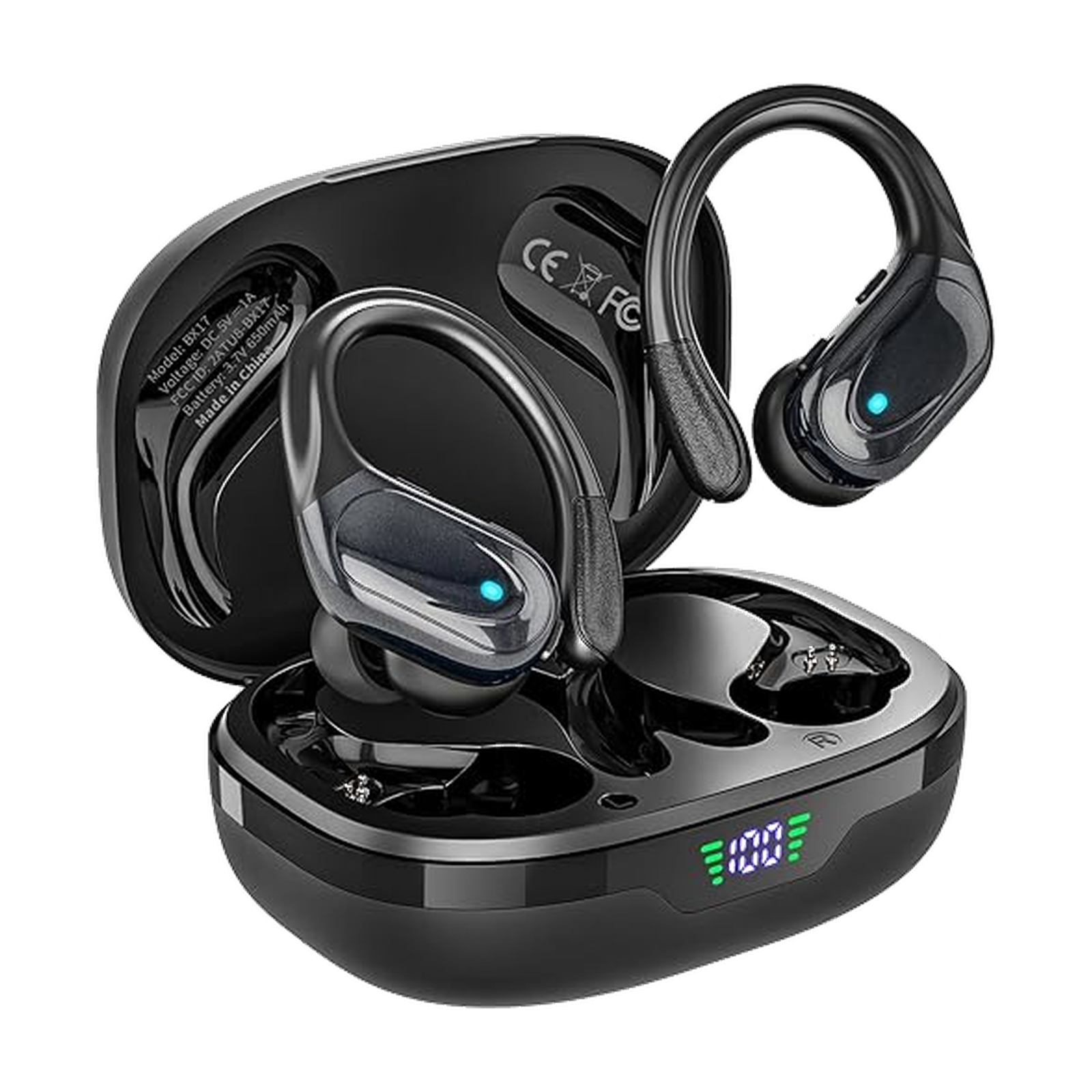 HAOYUYAN Wireless Earbuds, Sports Bluetooth Headphones, 80Hrs Playtime Ear Buds with LED Power Display, Noise Canceling Headset, IPX7 Waterproof Earphones for Workout/Running(Black)